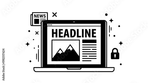 Laptop displaying a secure news headline on screen