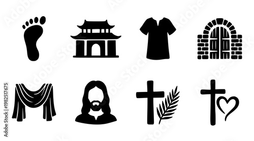 Vector graphic illustration of various religious symbols and icons
