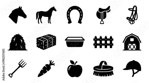 Vector graphic illustration of farm and horse icons
