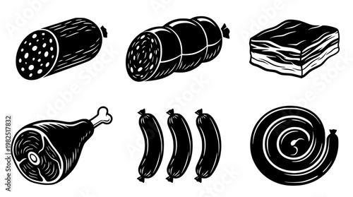 Various types of meat products in a vector illustration