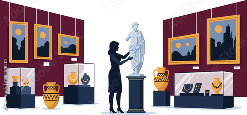 Museum Exhibition Icon Set with Artifacts, Sculptures, Paintings, and Cultural Heritage for Art, History, and Education Designs