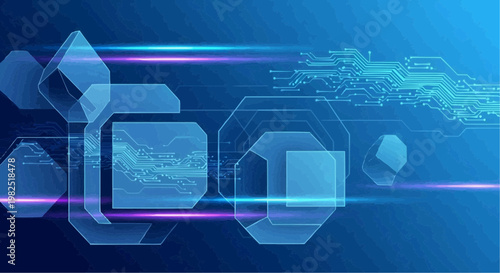 Futuristic technology background with glowing blue circuits.