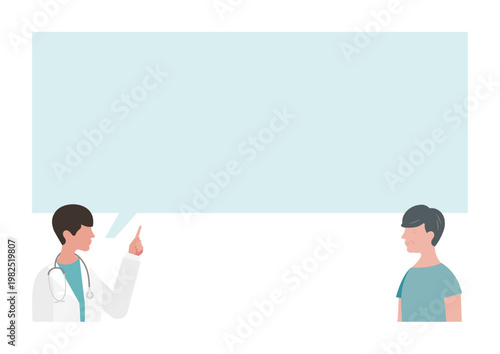 指差し説明をする医師と高齢男性の吹き出しベクターイラスト素材