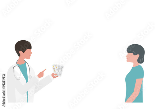 高齢女性に薬の説明をする医師のベクターイラスト素材