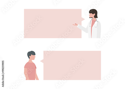 医療説明をする女医と健康相談をする高齢男性の吹き出しベクターイラスト素材