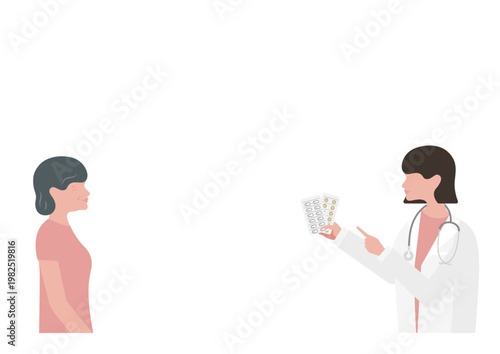 高齢女性に薬の説明をする女医のベクターイラスト素材
