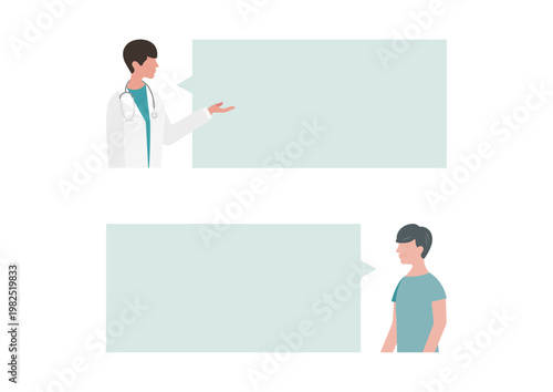 医療説明をする医師と健康相談をする高齢男性の吹き出しベクターイラスト素材
