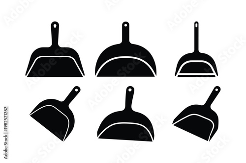 Manual plastic dustpan cleaning equipment set silhouette