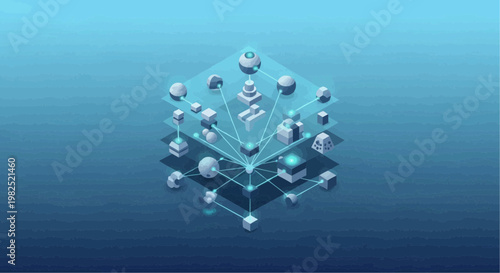 Futuristic network connection concept with glowing nodes.