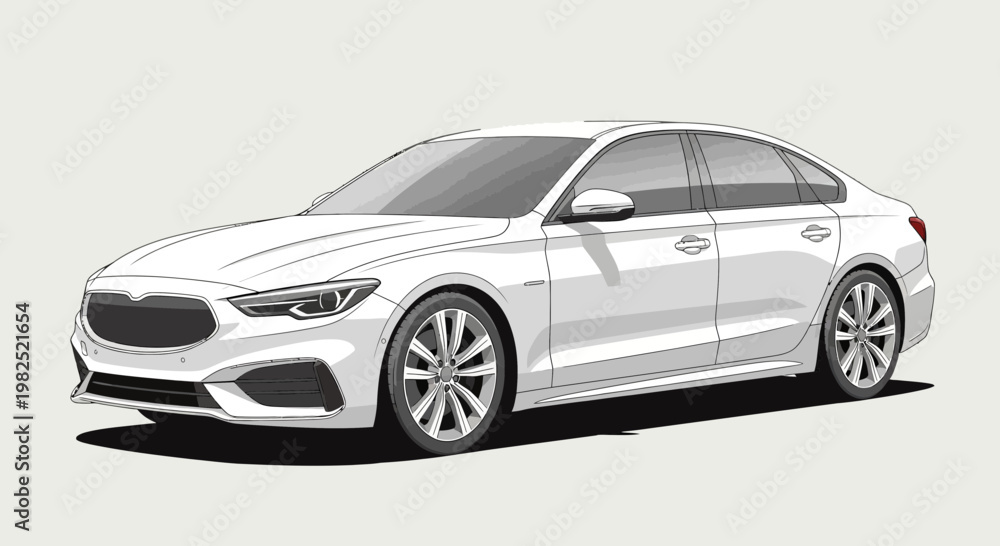 Obraz premium Modern white sedan car vector illustration isolated on a neutral background