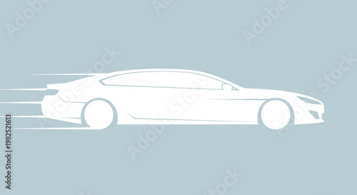 Modern white sedan car silhouette with speed lines against a neutral background