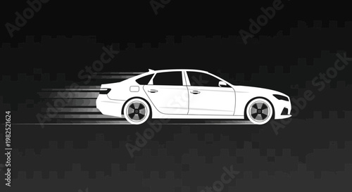 Modern white sedan car silhouette with speed trails vector illustration