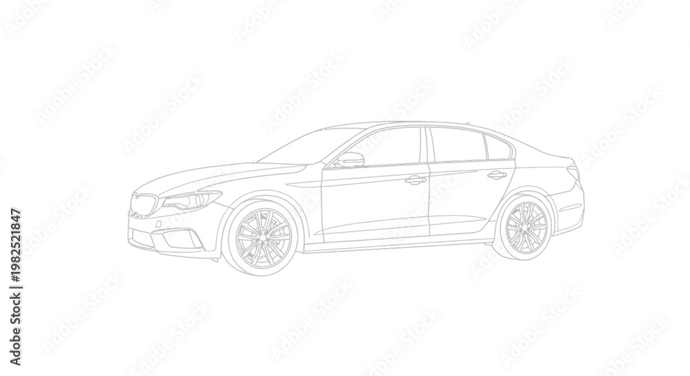 Fototapeta premium Outline of a modern sedan car against a clean white background