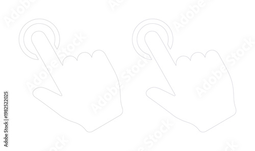 Minimalist hand cursor line icons, white touch screen finger gestures, interactive click pointer vector set for web and mobile UI design