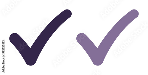 Minimalist check mark icons in purple and violet, simple tick symbols for validation and success, flat vector graphic elements for UI design