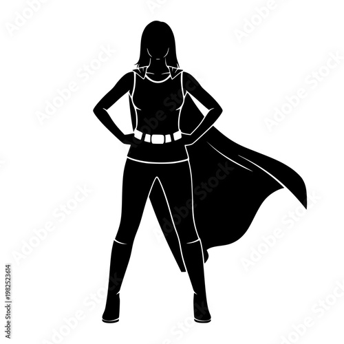 A female superhero in a dynamic pose Vector, illustration