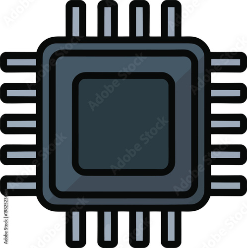 Central Processing Unit microchip with radiating pins and central for digital technology concepts Vector Illustration