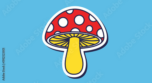 Colorful cartoon mushroom with red cap.