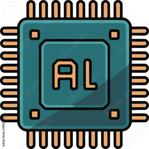 Central processing unit with AI designation for technology concept vector illustration