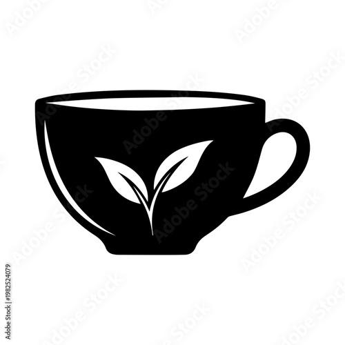 Teacup with leaves logo silhouette