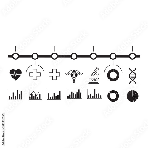 Medical breakthroughs timeline infographic elements displayed on transparent background