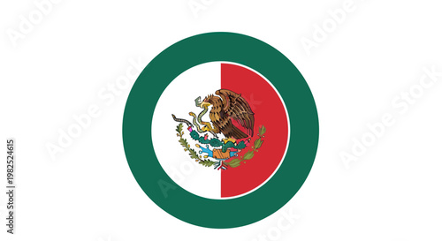 Circular Mexican Flag Emblem with National Coat of Arms