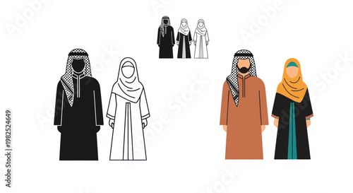 Diverse Arab People in Traditional Clothing - Vector Illustrations