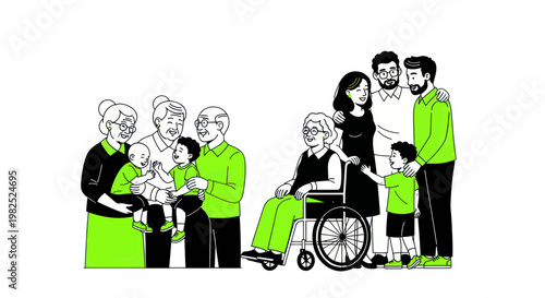 Diverse Family Generations Together, Including Elderly and Young Children