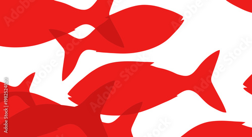 Abstract Red Fish Silhouettes Schooling in White Water