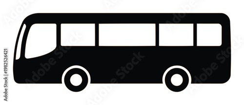 Minimalist bus icon vector, black silhouette of public transportation vehicle, side view of city shuttle bus for transit maps and signage