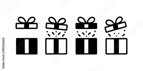 Gift Box Icon Set Present Package Open Surprise Vector Line Icons