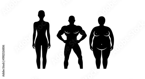 Body Type Silhouette Comparison: Thin, Muscular Man, and Overweight Person