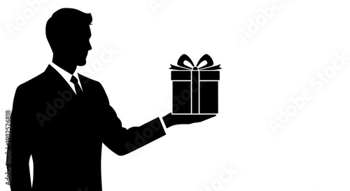 Business Man Silhouette Offering a Gift Box, Corporate Present, Special Occasion, Celebration, Corporate Gift