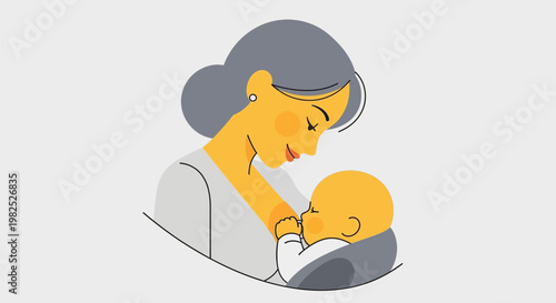 Gentle mother breastfeeding newborn infant with tender embrace.