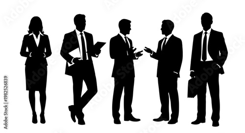 Business Meeting Silhouettes: Diverse Professionals Discussing Ideas in Formal Attire