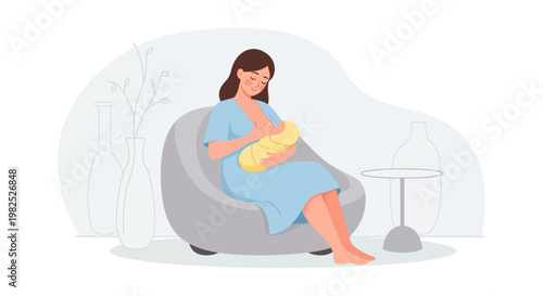 Mother breastfeeding newborn baby in gentle embrace.