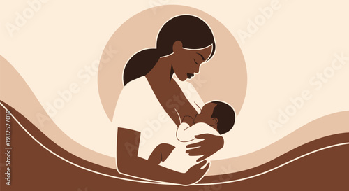 Mother gently breastfeeding infant in warm embrace.