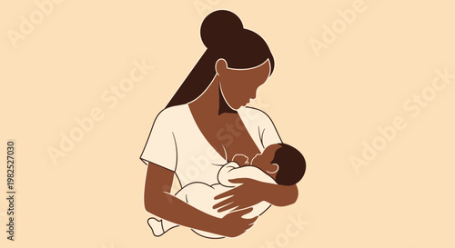 Tender mother breastfeeding newborn in gentle embrace.