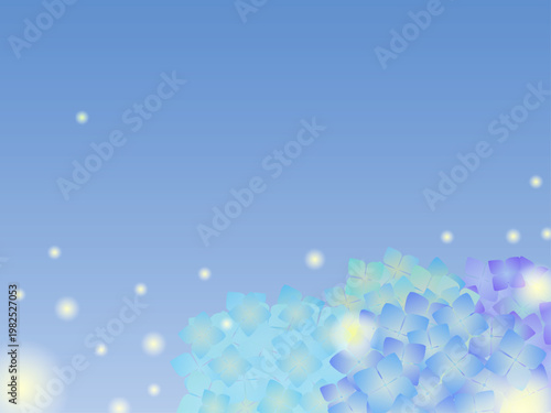 あじさい　蛍がとぶ幻想的な背景　イラスト