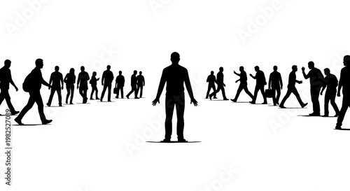 Crowd Silhouettes Walking: Diverse Group of People in Motion