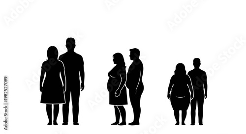 Diverse Body Types Silhouettes: Thin, Pregnant, and Obese Individuals Representing People And Lifestyle