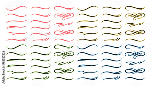 Foto Elegant calligraphy flourishes and decorative swashes set, colorful hand drawn s
