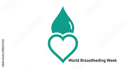 Teal heart and milk droplet breastfeeding symbol icon.