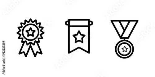 Black and white star ribbon banner medal symbols in white background