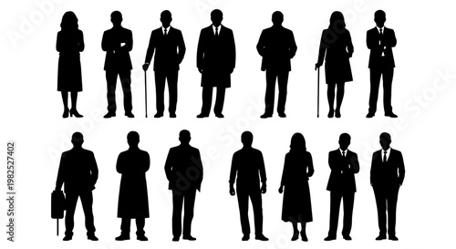 Diverse Group of Business People Silhouettes Standing Professionally