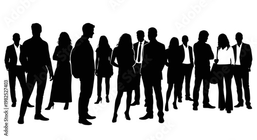 Diverse Group Of Business People Silhouettes Standing Together In Professional Attire