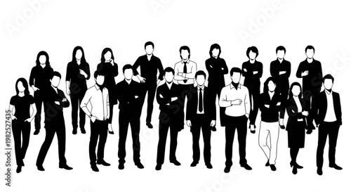 Diverse Group of Business Professionals Standing Together Silhouettes with Formal Attire