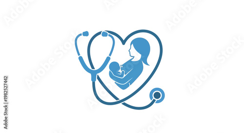 Mother and baby healthcare heart stethoscope icon.