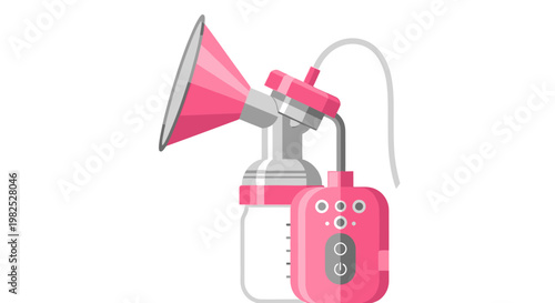 Modern pink electric breast pump with bottle.
