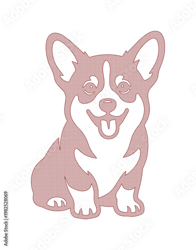 Minimalist corgi dog vector illustration, cute welsh corgi silhouette in dusty rose pink, smiling puppy pet mascot for logo and branding